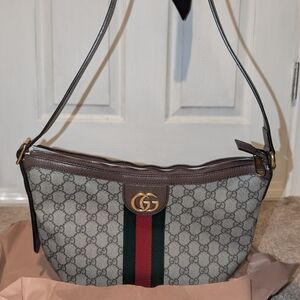 Gucci Brown GG Canvas Ophidia Web Shoulder Bag